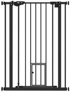 PawHut Poartă Reglabilă pentru Câini cu Ușă Mică și Montare prin Presiune, 74-80x104.1 cm, Negru | Aosom Romania