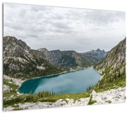 Tablou pe sticlă cu lac în munți (70x50 cm)