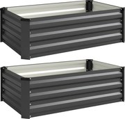 Outsunny Set de 2 Paturi Galvanizate Inaltate pentru Gradina, Cutie de Plantare Inaltata pentru Exterior, Usor de Asamblat, pentru Cultivarea Florilor