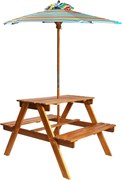 vidaXL Masă picnic pentru copii cu umbrelă, 79x90x60 cm, lemn acacia