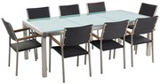 Set de masă pentru grădină Grosso (negru) (blat din sticlă 210x100 cm) (scaune din ratan). 1011751