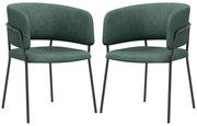 HOMCOM Set de Scaune, Scaune de Bucătărie Tapițate Moderne din Catifea cu Spate, Cotieră și Picioare Metalice, 57x53x73 cm, Verde