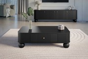 Masă de cafea cu sertar Vesper 103x60 cm - negru / mânere aurii / picioare rotunde