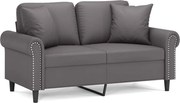 vidaXL Canapea cu 2 locuri cu pernuțe, gri, 120 cm, piele ecologică