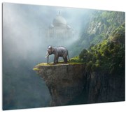Tablou pe sticlă - Elefant în vârful Taj Mahalului (70x50 cm)