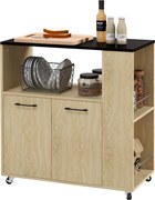 Cărucior de bucătărie din PAL cu raft deschis, dulap cu 2 uși și poliță laterală cu 2 niveluri, 75x40x80,5cm stejar și negru HOMCOM | Aosom Romania