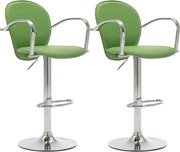 vidaXL Scaune de bar cu brațe, 2 buc., verde, piele ecologică