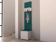 CUI522 - Cuier 50x37x214 cm - 3 agatatori haine, hol, pantofar - Alb, tapiterie Verde/Gri/Albastru