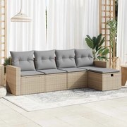 vidaXL Set canapele de grădină cu perne, 5 piese, bej, poliratan