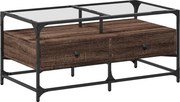 vidaXL Măsuță cafea cu blat din sticlă stejar maro 98,5x50x45 cm oțel