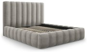 Pat dublu 180x200 cm gri deschis tapițat cu spațiu de depozitare și somieră Kelp – Micadoni Home