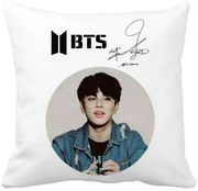 Perna Decorativa BTS Jimin, 40x40 cm, Alba, Mata, Husa Detasabila, Burduf