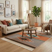 Covor camera antiderapant, etnic maro teracota, Model Navajo