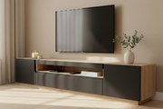 Comodă TV Loftia 200 cm cu două uși și nișă - artisan / negru mat