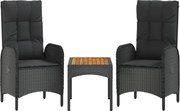 vidaXL Set mobilier de grădină cu perne, 3 piese, negru, poliratan