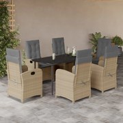 vidaXL Set mobilier pentru grădină, 7 piese, cu perne, bej, poliratan