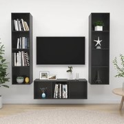 vidaXL Set de dulapuri TV, 3 piese, gri extralucios, lemn prelucrat
