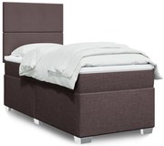vidaXL Pat box spring cu saltea, maro închis, 90x200 cm, textil