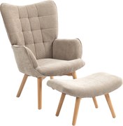 HOMCOM Fotoliu cu Taburet din Catifea cu Model Crestat , Spătar Înalt și Brațe, 72x80x101 cm, Bej | Aosom Romania