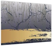 Tablou pe sticlă - Albastru și aur abstracție N⁰1 (70x50 cm)