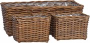 vidaXL Coș pentru plante cu depozitare 3 pcs Maro Ratan Kubu