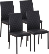 HOMCOM Set de 4 Scaune din Piele Ecologică cu Cusături Romboidale și Picioare din Oțel, 41x50x91 cm, Negru | Aosom Romania