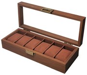 Cutie din Lemn pentru 6 Ceasuri LUXURY, Maro, Cu Capac Transparent