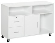 HOMCOM Suport pentru imprimantă cu 2 sertare mobilier de depozitare pe roți rafturi deschise și dulap, 100 x 35 x 65 cm, alb | Aosom Romania