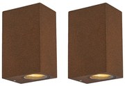 Set de 2 aplice industriale maro ruginiu cu 2 lumini IP44 - Baleno