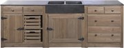 Set mobilier rustic de bucătărie din lemn de pin și blat din piatră neagră, 236 x 55 x 86 cm, „Cottage Kitchen Set"