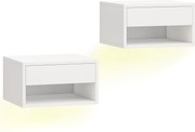 HOMCOM Set 2 Noptiere Suspendate cu LED RGB Integrat și Reglabil prin Aplicație, Sertar și Raft, 37x32x21 cm, Alb | Aosom Romania
