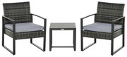 Set de mobilier de grădină Outsunny din ratan pentru 2 persoane, Set de mobilier de balcon din poliratan, Set de mobilier de balcon cu pernuțe, Grădină Gri | Aosom Romania