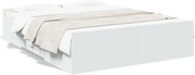 vidaXL Cadru pat cu sertare alb extralucios 150x200 cm, lemn prelucrat