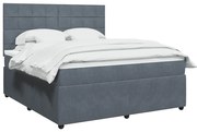 vidaXL Pat box spring cu saltea, gri închis, 180x200 cm, catifea