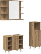 vidaXL Set mobilier de baie, 3 piese, stejar artizanal, lemn prelucrat