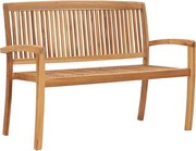 vidaXL Bancă grădină stivuibilă, 2 locuri, 120 cm, lemn masiv de tec