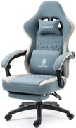 RESIGILAT- DOWINX Scaun gaming, ergonomic, suport lombar cu masaj, Șezut cu Arcuri Metalice și Spumă, Pernă de Gel, Spătar înalt, rabatabil 90°-135°, Buzunar depozitare, Suport picioare, rezistent 150 kg, material respirabil, Albastru