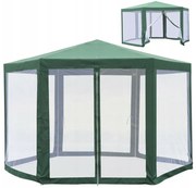 Cort pavilion hexagonal pentru gradina, cu pereti tip plasa de tantari, Verde