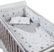 Set lenjerie 5 piese din bumbac Kidizi Galaxy Grey, perna bebelus, plapumioara, aparatoare si cearceaf