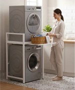 Suport raft pentru mașină de spălat și uscător cu sertar,alb