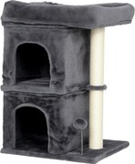 PawHut Ansamblu de joacă pentru pisici de până la 7 kg cu 2 căsuțe, pat și stâlp de sisal, 66cm, Gri | Aosom Romania