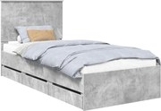 vidaXL Cadru de pat Gri din beton 90 x 200 cm Lemn Ingineresc