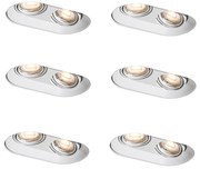 Set de 6 spoturi încastrate rotunjite albe GU10 50mm cu 2 lumini - Hubs
