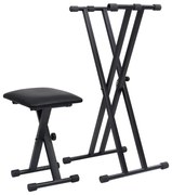 vidaXL Set suport de claviatură dublu și taburet, negru