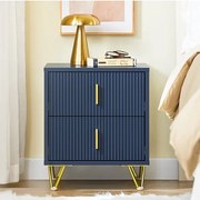 NOAL3 - Set 2x Noptiere, 40 cm, cu 2 sertare, Riflaje - Albastru - Auriu