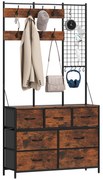 HOMCOM Mobilier de intrare 4 în 1, portmanteau, vestiar cu 7 sertare din material textil și 14 cuiere, 100 x 30 x 183 cm, brun rustic | Aosom Romania
