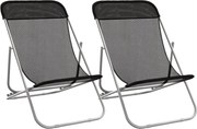vidaXL Scaune de plajă pliante, 2 buc., textilenă neagră / oțel vopsit