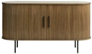 Comodă maro joasă cu aspect de lemn de stejar cu ușă glisantă 140x76 cm Nola – Unique Furniture