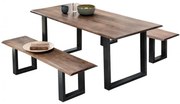 Masa dreptunghiulara cu blat din lemn de salcam Tables &amp; Benches 140x80x77 cm maro inchis/negru