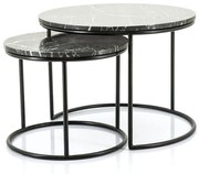 Set 2 masute de cafea rotunde din marmura si metal Romeo 60x60x41 cm negre